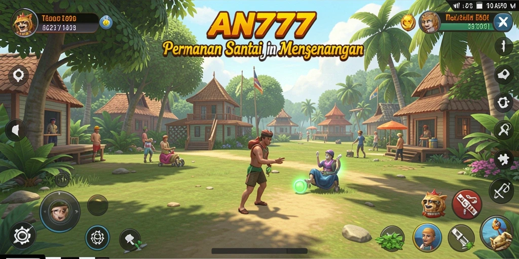 Screenshot menunjukkan gameplay santai AN777 dengan grafis cerah.