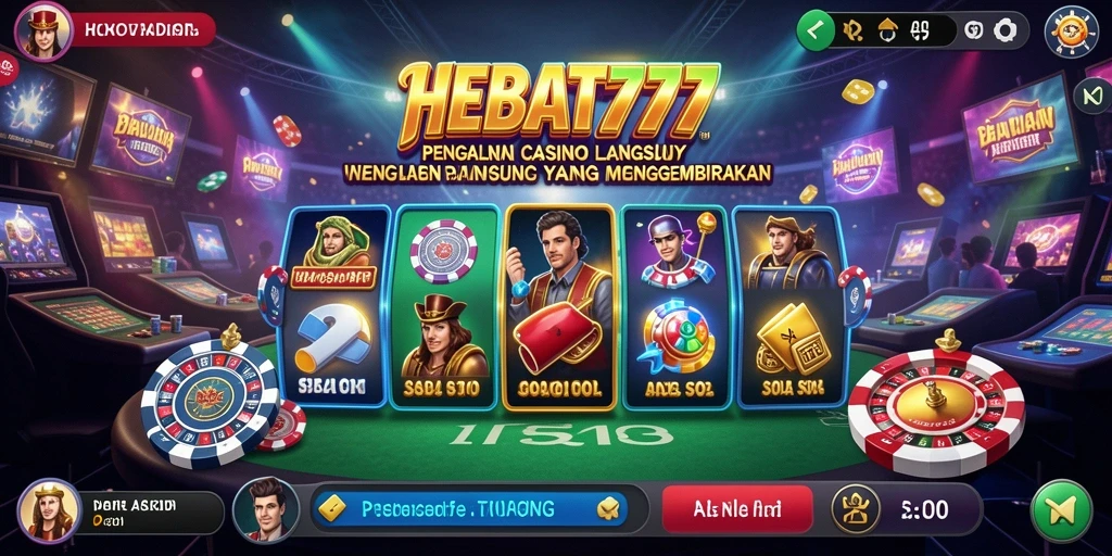 Tangkapan layar gameplay HEBAT777 menampilkan momen seru dan interaksi dengan dealer.