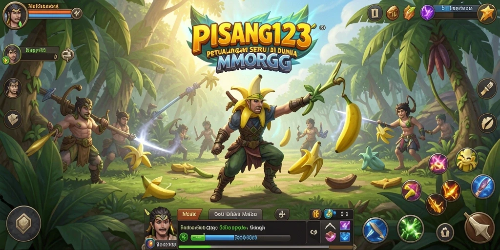 Screenshot utama PISANG123 menampilkan pertempuran seru di dunia MMORPG.